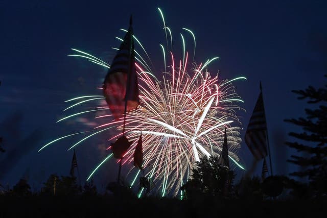 <p>Fireworks light up the sky above Somerset County Memorial Park in Somerset, PA., to honor the United States' independence</p>