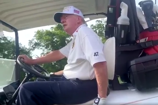<p>Donald Trump holding court in his golf buggy in a video posted to Truth Social on July 4 2024</p>