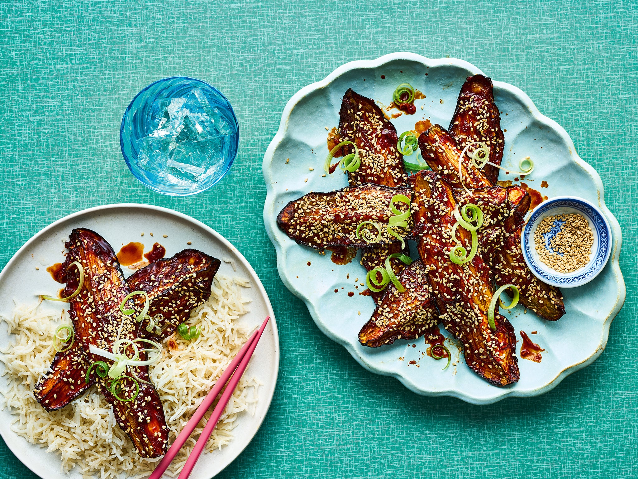 ‘We couldn’t cram more flavour into these sticky teriyaki aubergines if we tried’