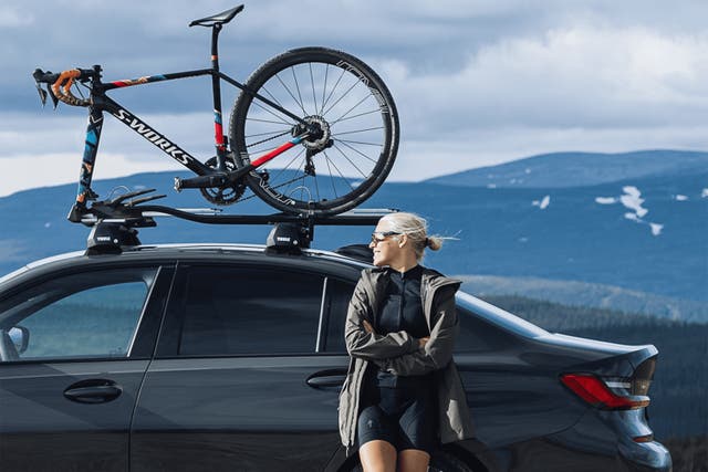 <p>A car with a bike rack</p>