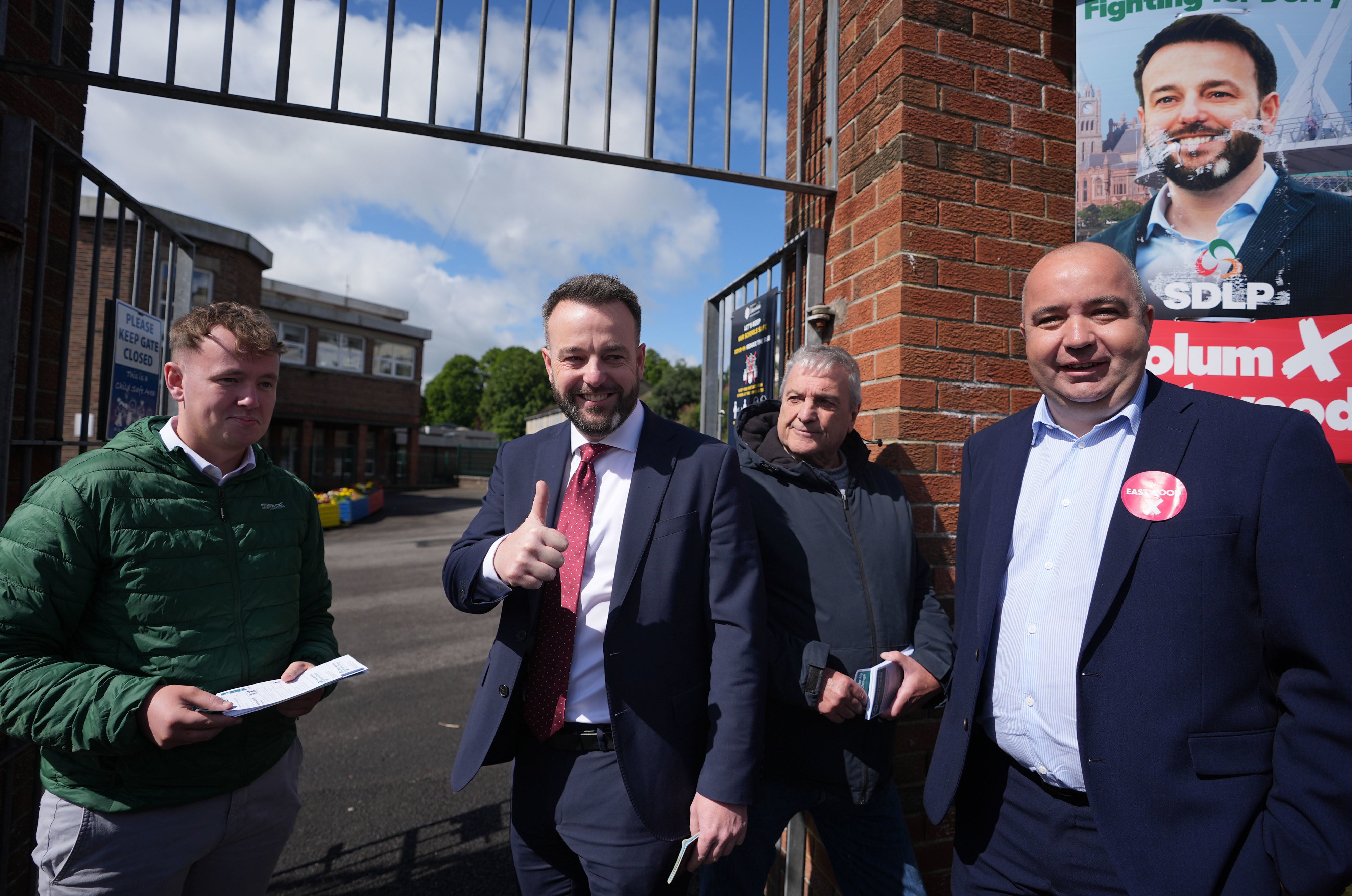 SDLP leader Colum Eastwood arrives to cast his vote in the 2024 General Election at the Model Primary School in Londonderry (Niall Carson/PA)