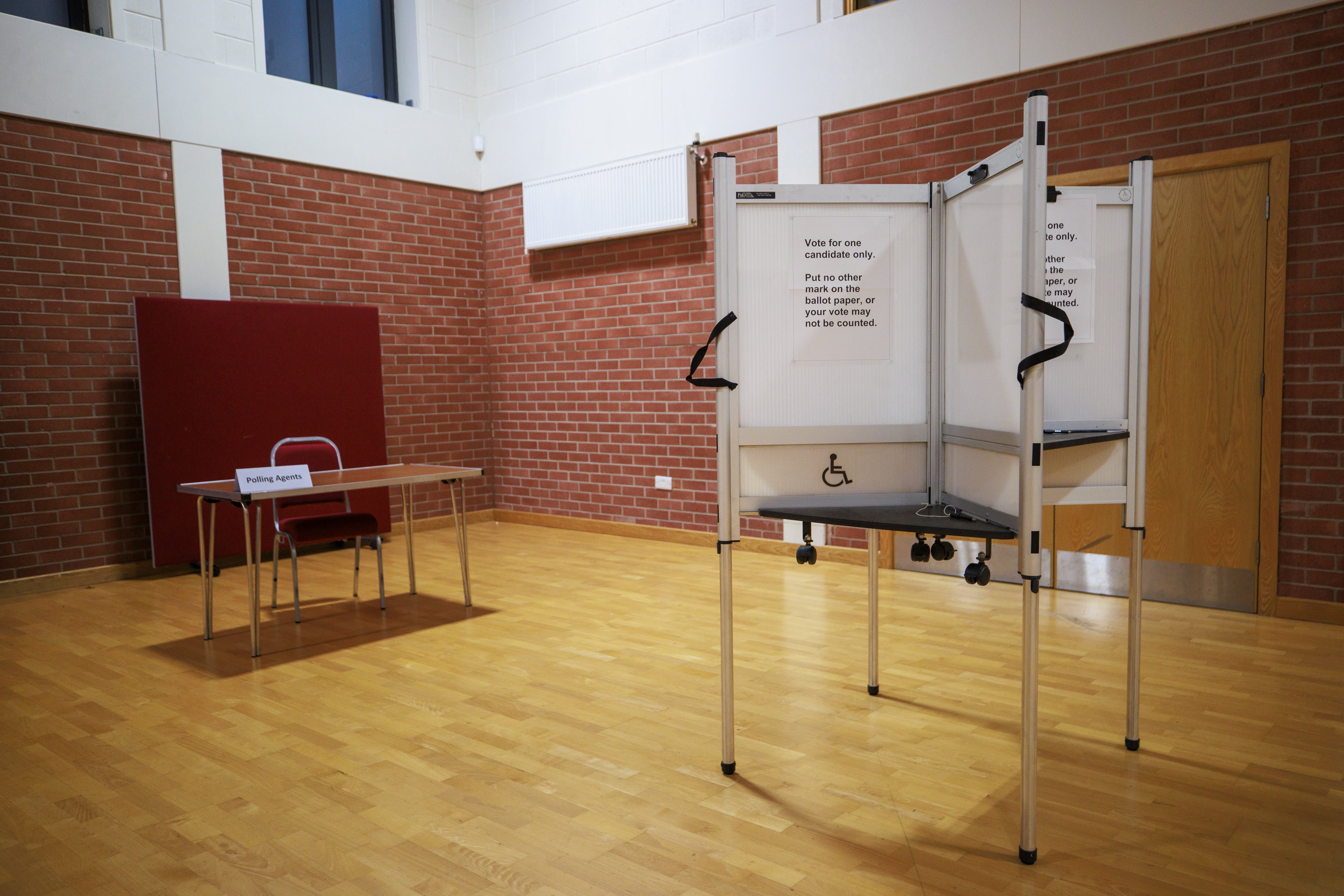 A voting booth at the Agape Centre polling station in south Belfast (Liam McBurney/PA)