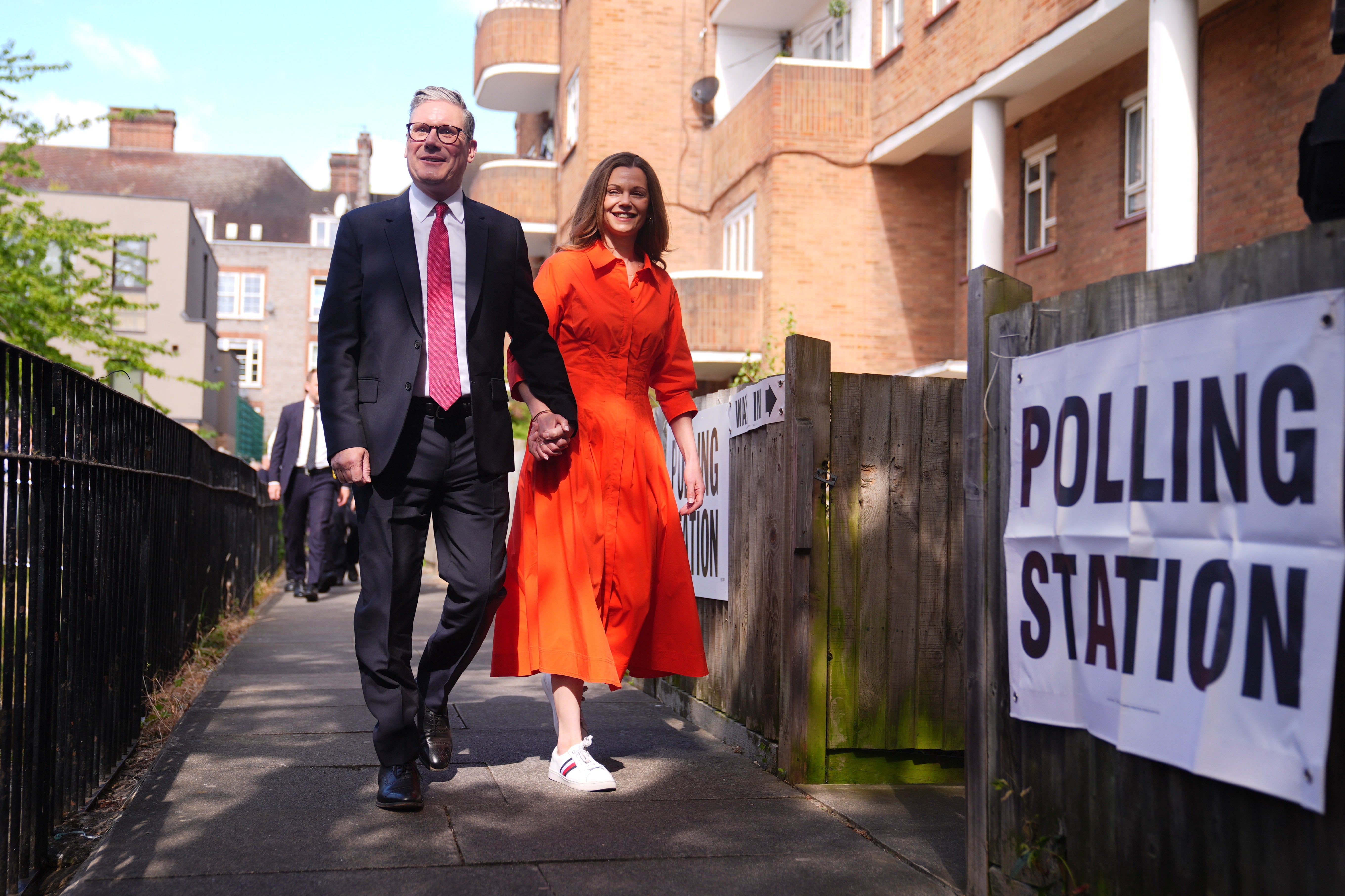 Labour leader Sir Keir Starmer and his wife Victoria arrive at Willingham Close Tenants and Residents Association Hall in north London (James Manning/PA)