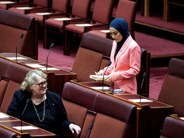 <p>Fatima Payman in the senate during the opening of the 47th parliament on 26 July 2022</p>