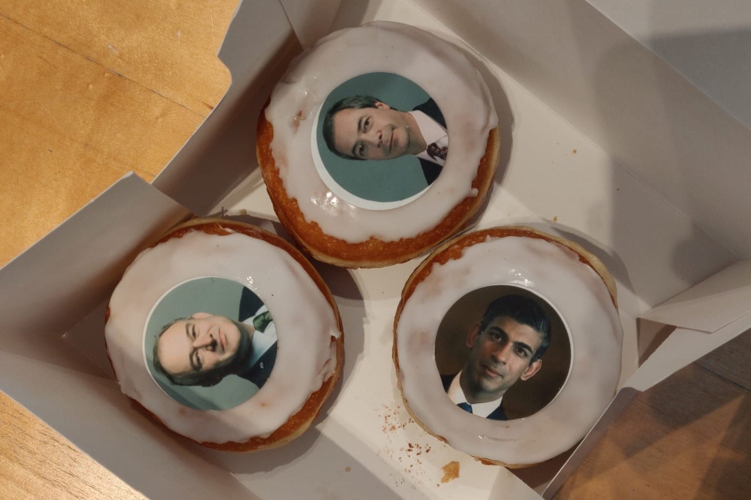 Doughnuts featuring party leaders’ heads have been spotted in North London
