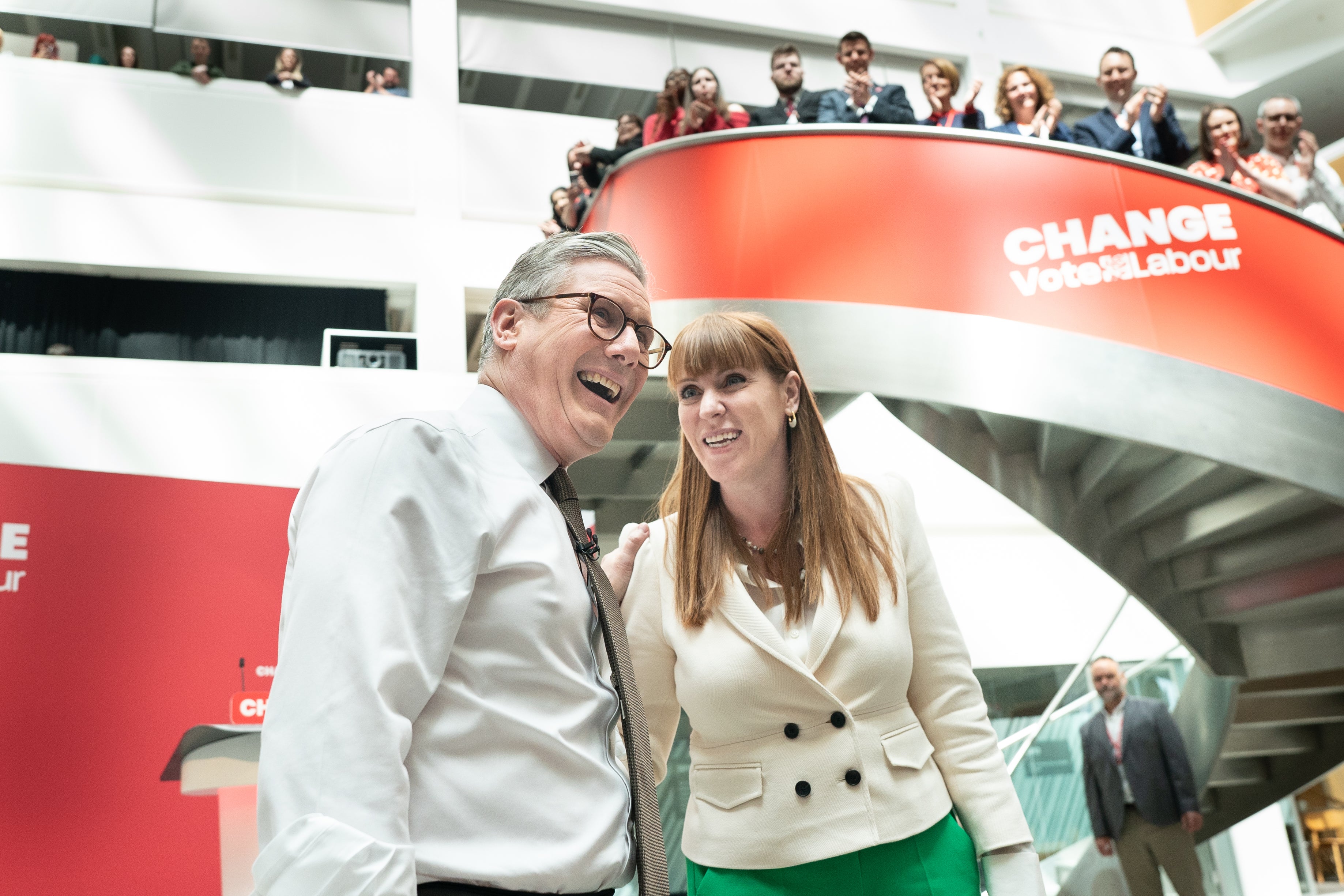 Sir Keir Starmer and deputy Labour leader Angela Rayner were all smiles following the launch of the party’s manifesto at Co-op HQ in Manchester… (Stefan Rousseau/PA)