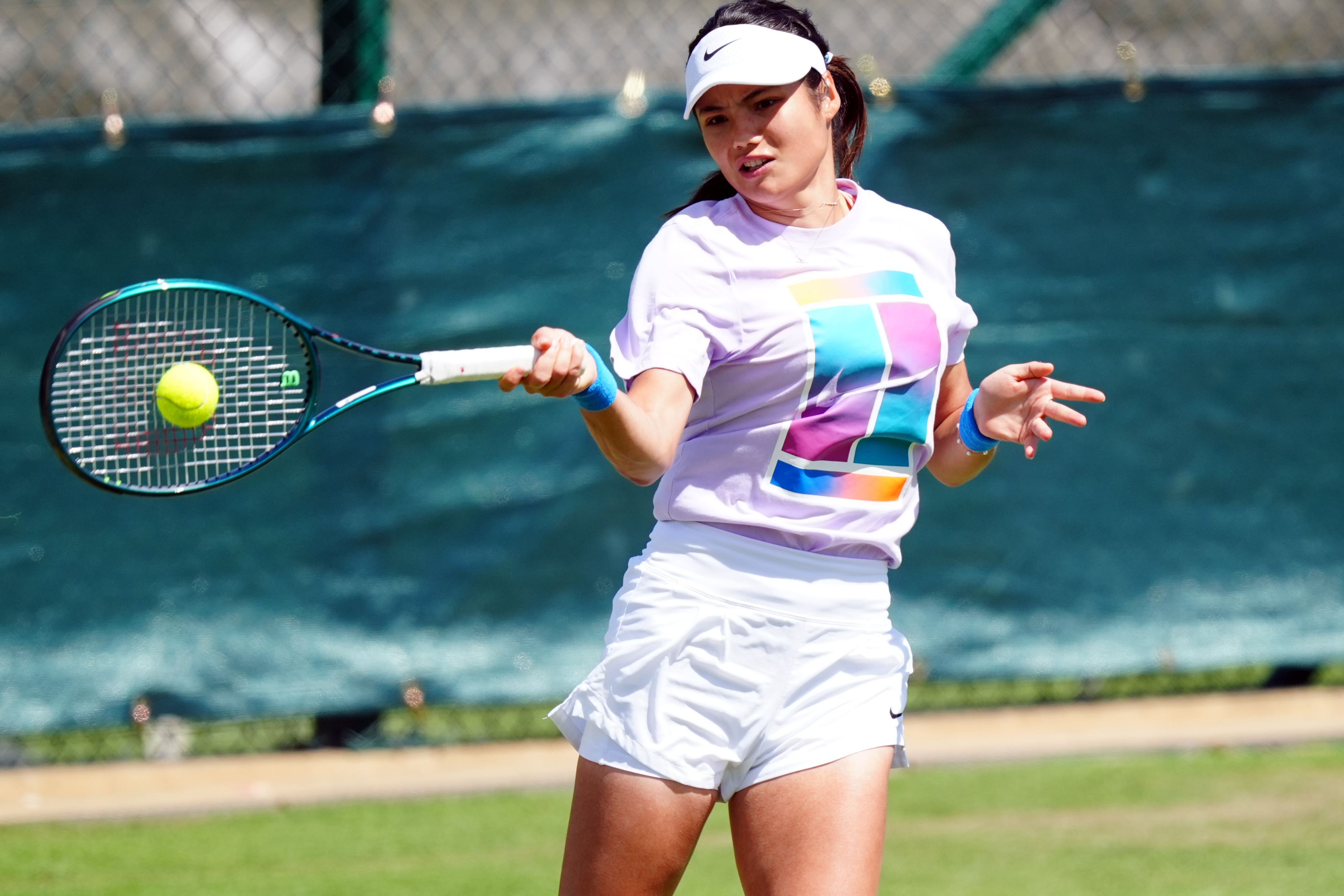 Emma Raducanu practises ahead of her match with Maria Sakkari (Mike Egerton/PA)