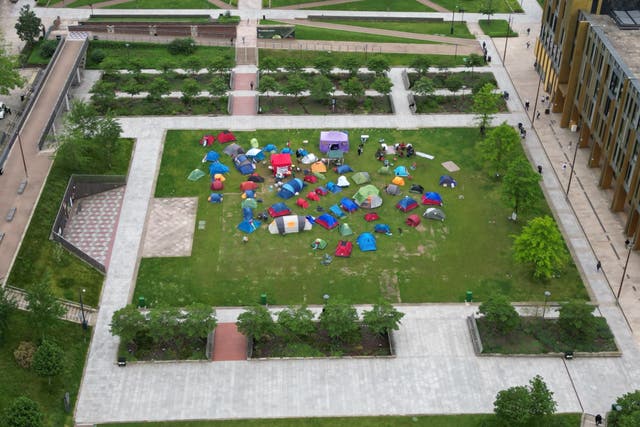 Drone footage of the Gaza war protest encampment at the University of Birmingham in May (Phil Barnett/PA)