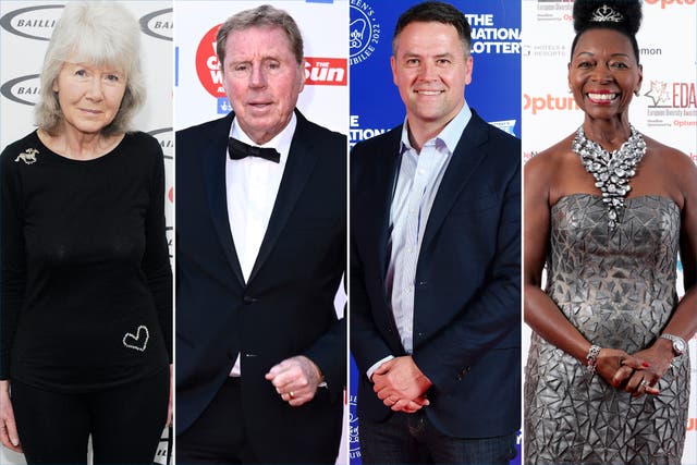 <p>All a-flutter: (from left) Jilly Cooper, Harry Redknapp, Michael Owen and Floella Benjamin are among the signatories of the letter </p>