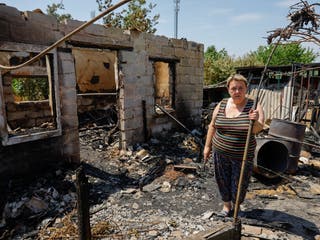 A bathhouse was destroyed by shelling, which Russian-installed authorities called a Ukrainian military strike