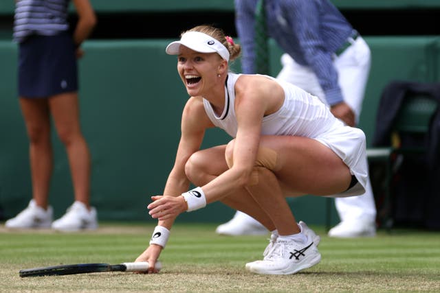 <p>Harriet Dart reacts after clinching victory over Katie Boulter</p>