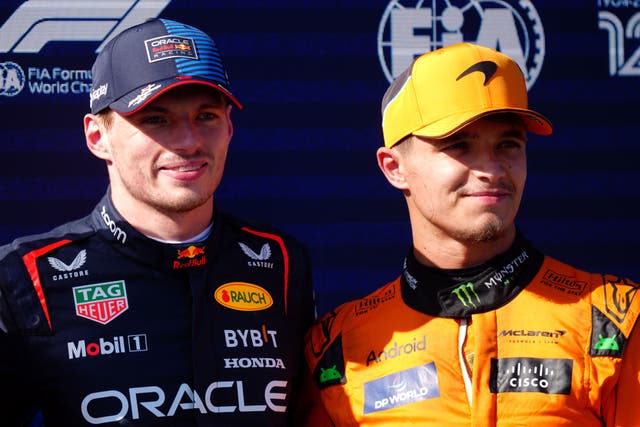 Red Bull Racing’s Max Verstappen left) and McLaren’s Lando Norris lead the Formula One standings (David Davies/PA)