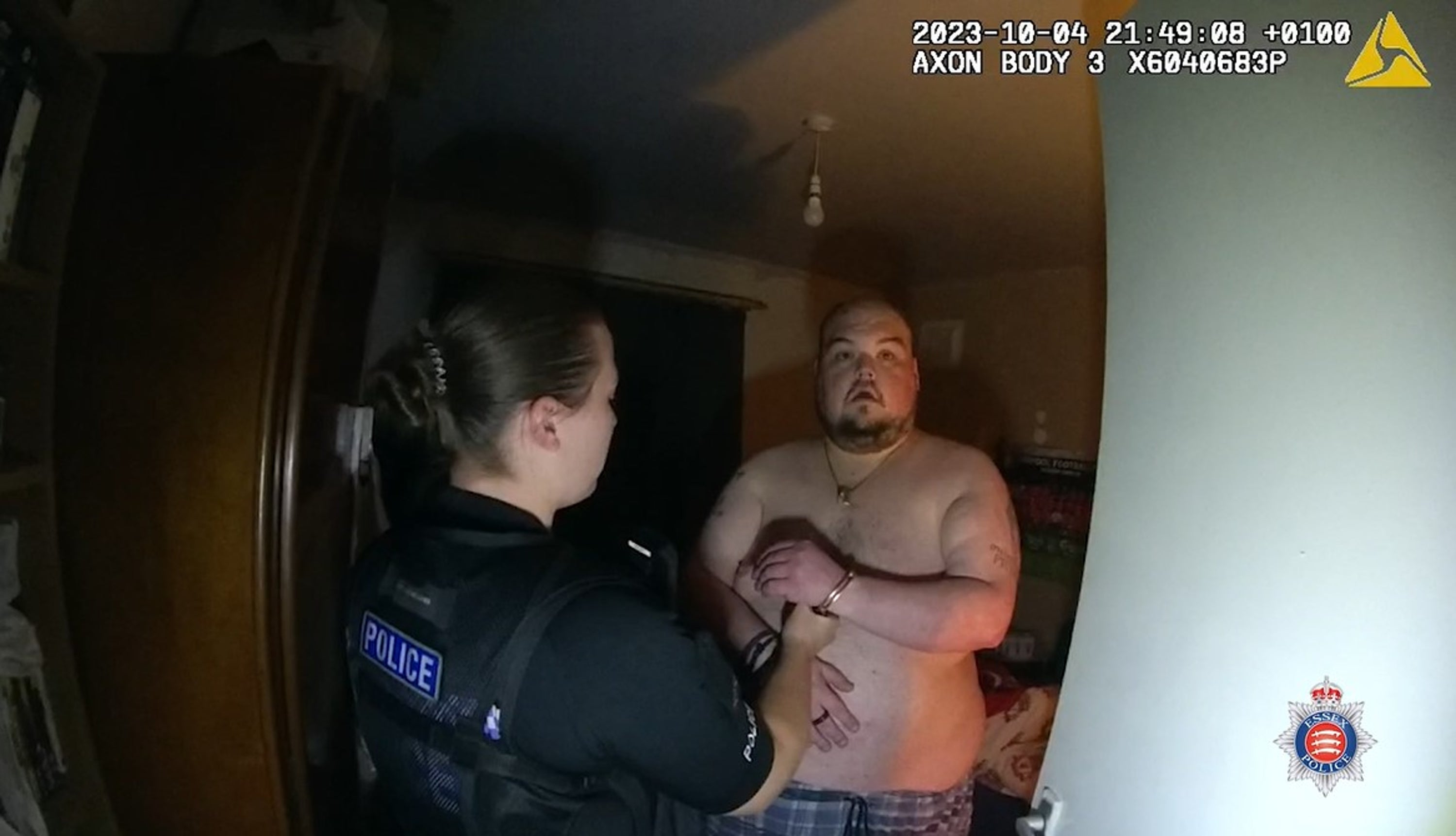 Police body-worn video footage of the arrest of Gavin Plumb - who has been found guilty at Chelmsford Crown Court