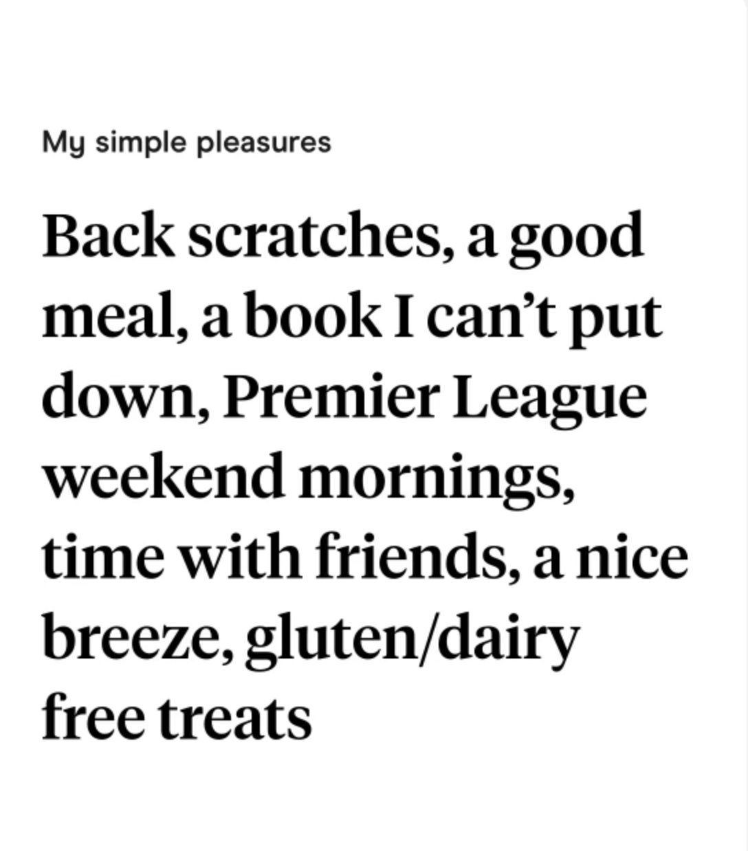 Alex's response on Hinge alluding to his gluten-free lifestyle