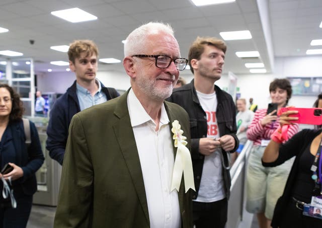 <p>Jeremy Corbyn at the  Islington North count  </p>