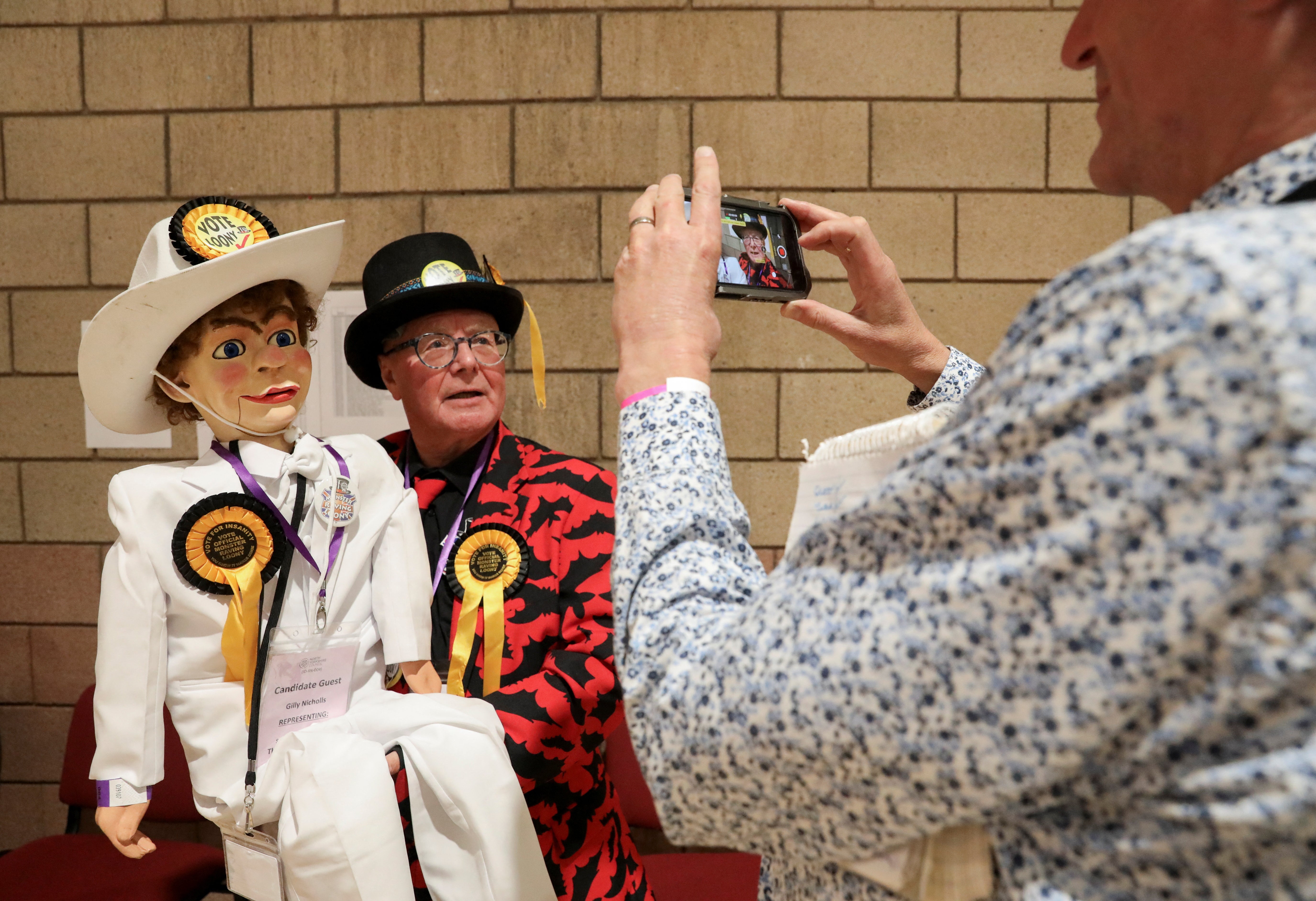 A member of the Official Monster Raving Loony Party dressed in costume poses at Richmond and Northallerton’s count