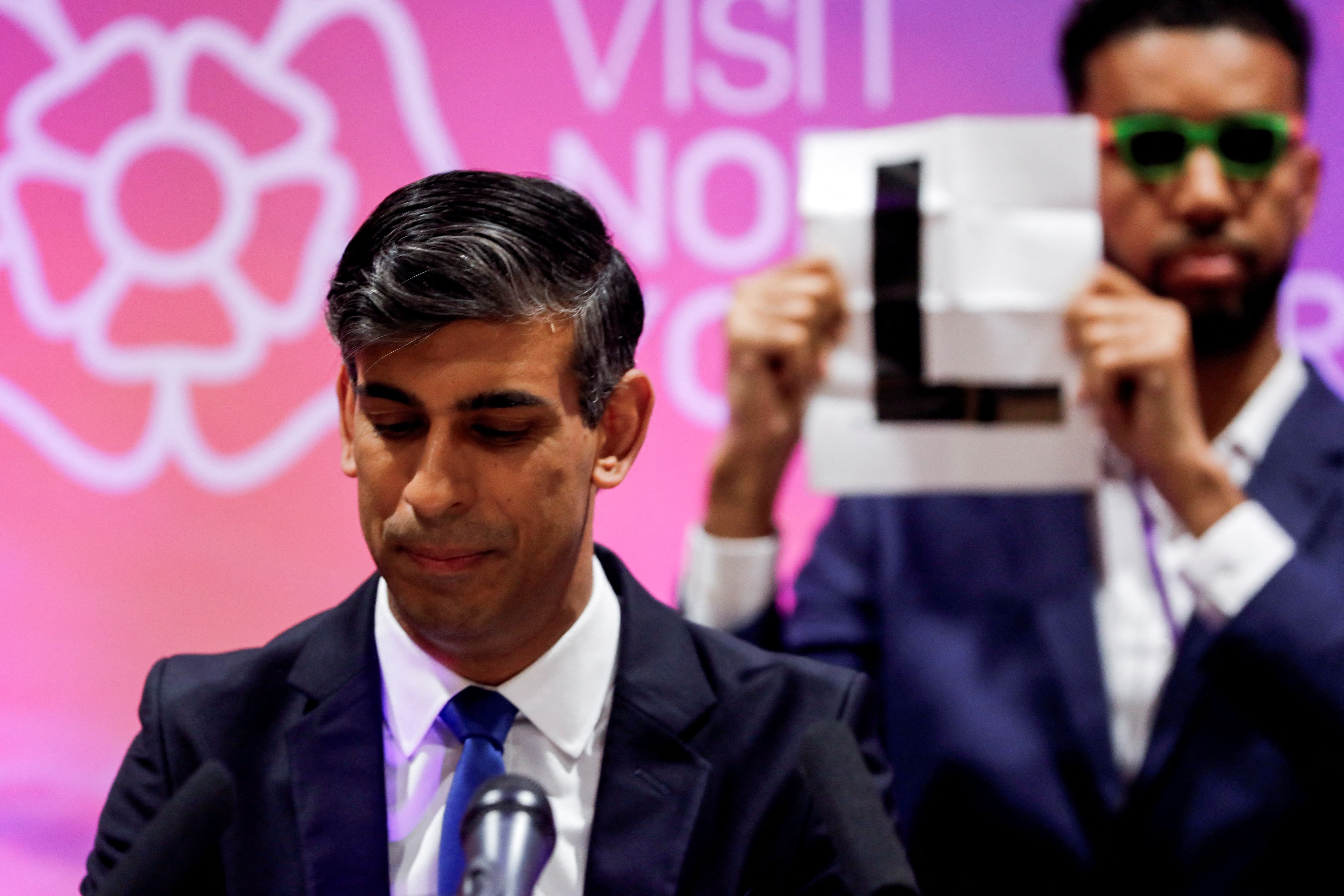 Rishi Sunak said it had been a ‘difficult night’ and apologised to Conservative candidates who had lost their seats (Temilade Adelaja/PA)