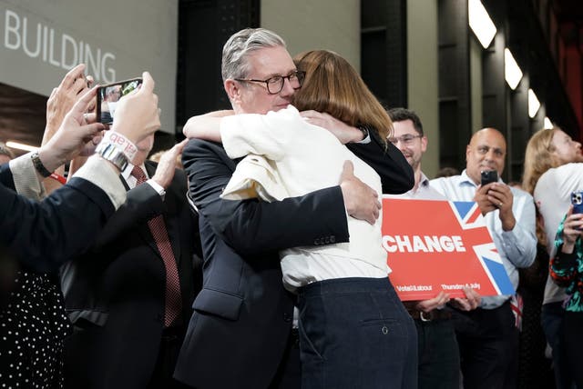<p>Labour leader Sir Keir Starmer and his wife Victoria at the Tate Modern, central London, for a watch party for the results of the 2024 General Election in central London</p>