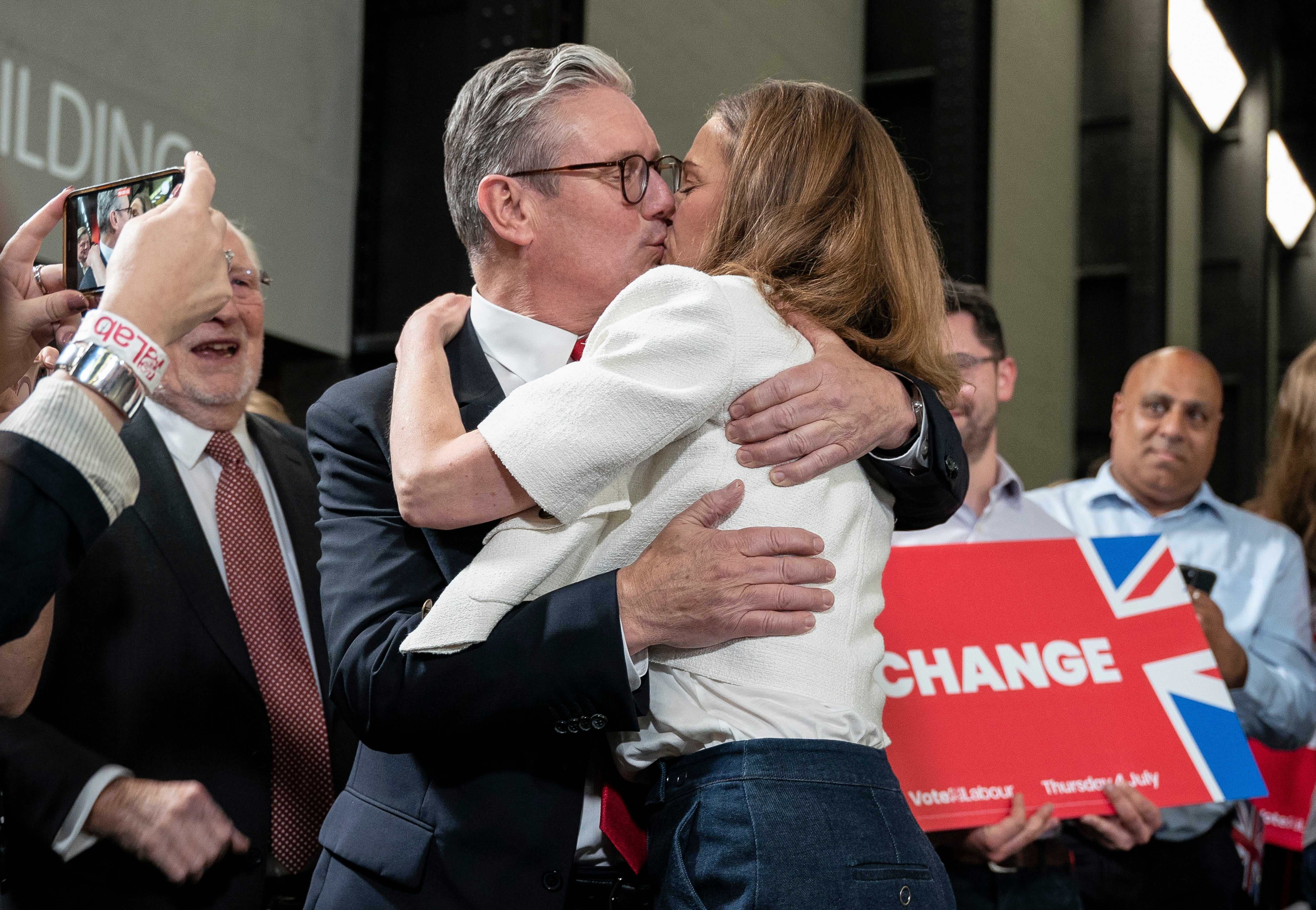 Keir Starmer embraces his wife, Victoria