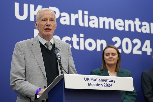 Gregory Campbell of the DUP was re-elected in East Londonderry at Meadowbank Sports Arena (PA)