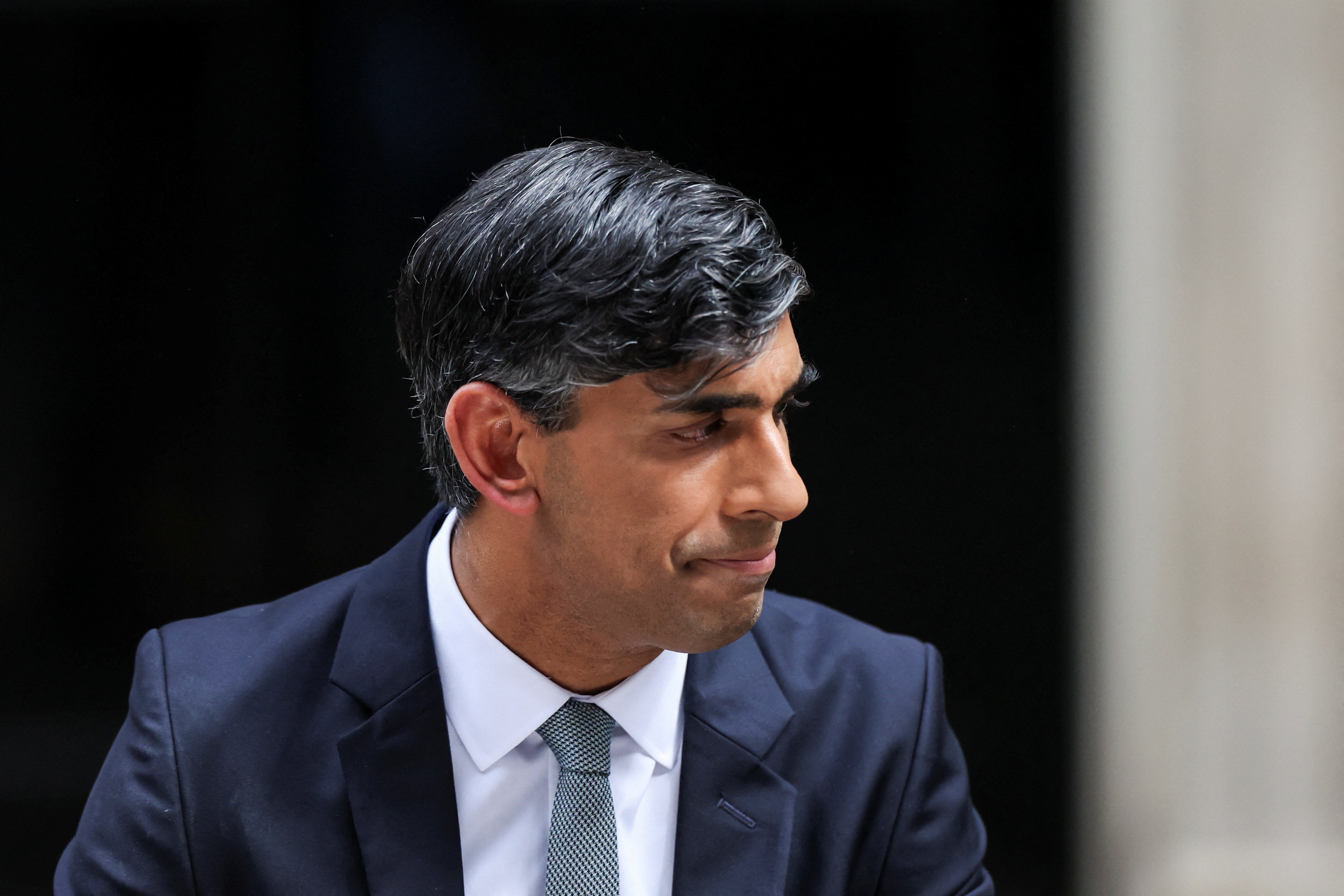 Rishi Sunak looks on as he speaks at Number 10 Downing Street, following the results of the elections, in London, Britain, July 5, 2024