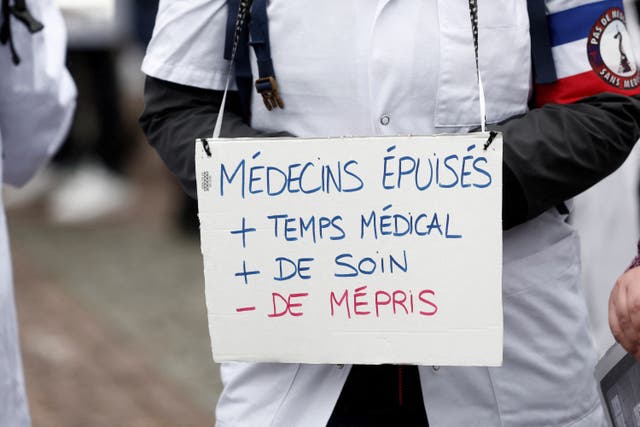 <p>General practitioners on strike attend a demonstration organised by ‘Medecins pour Demain'</p>