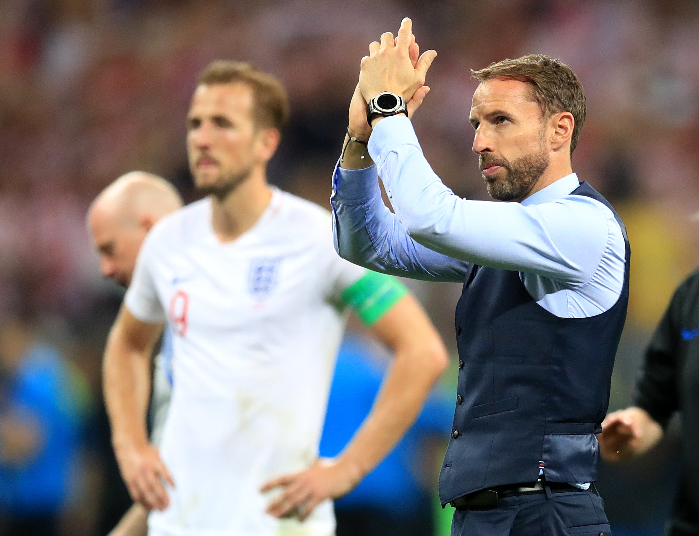 England manager Gareth Southgate applauds the fans after the World Cup semi-final defeat to Croatia. (Adam Davy/PA)