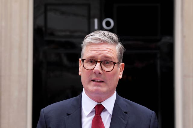 <p>Newly elected Prime Minister Sir Keir Starmer gives a speech at his official London residence at No 10 Downing Street (James Manning/PA)</p>