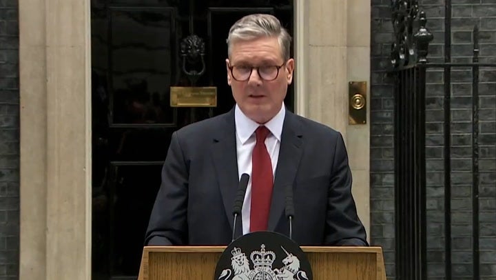 <p>Keir Starmer sends message to Rishi Sunak in first speech as prime minister outside 10 Downing Street.</p>