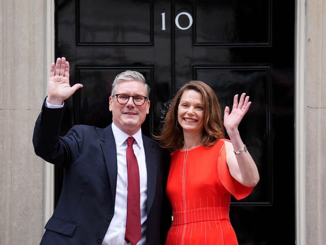 <p>Keir Starmer and his wife Victoria outside No 10</p>