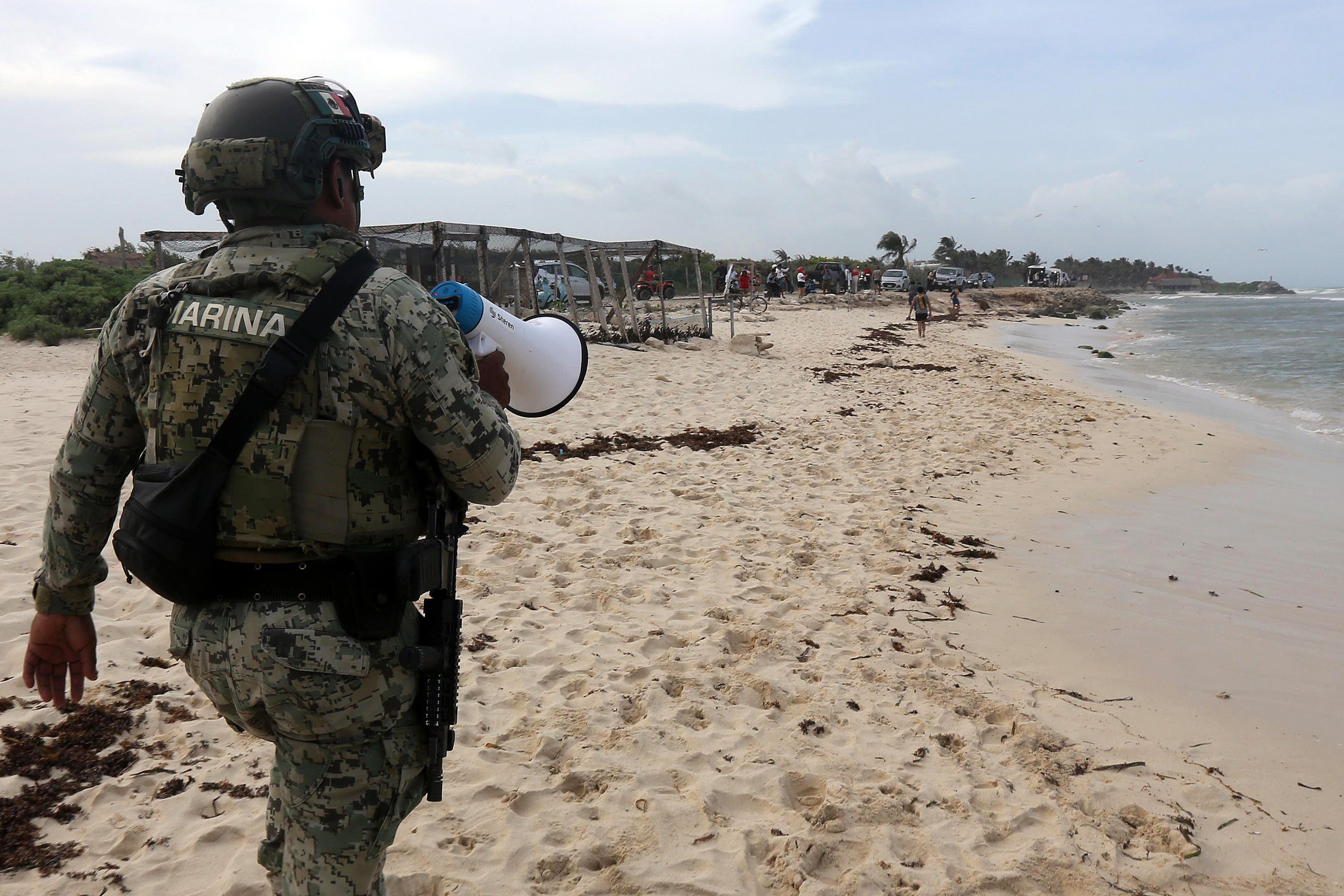 Navy soldiers patrol the beaches due to the approach of hurricane Beryl, in the municipality of Felipe Carrillo Puerto, Mexico, 04 July 2024