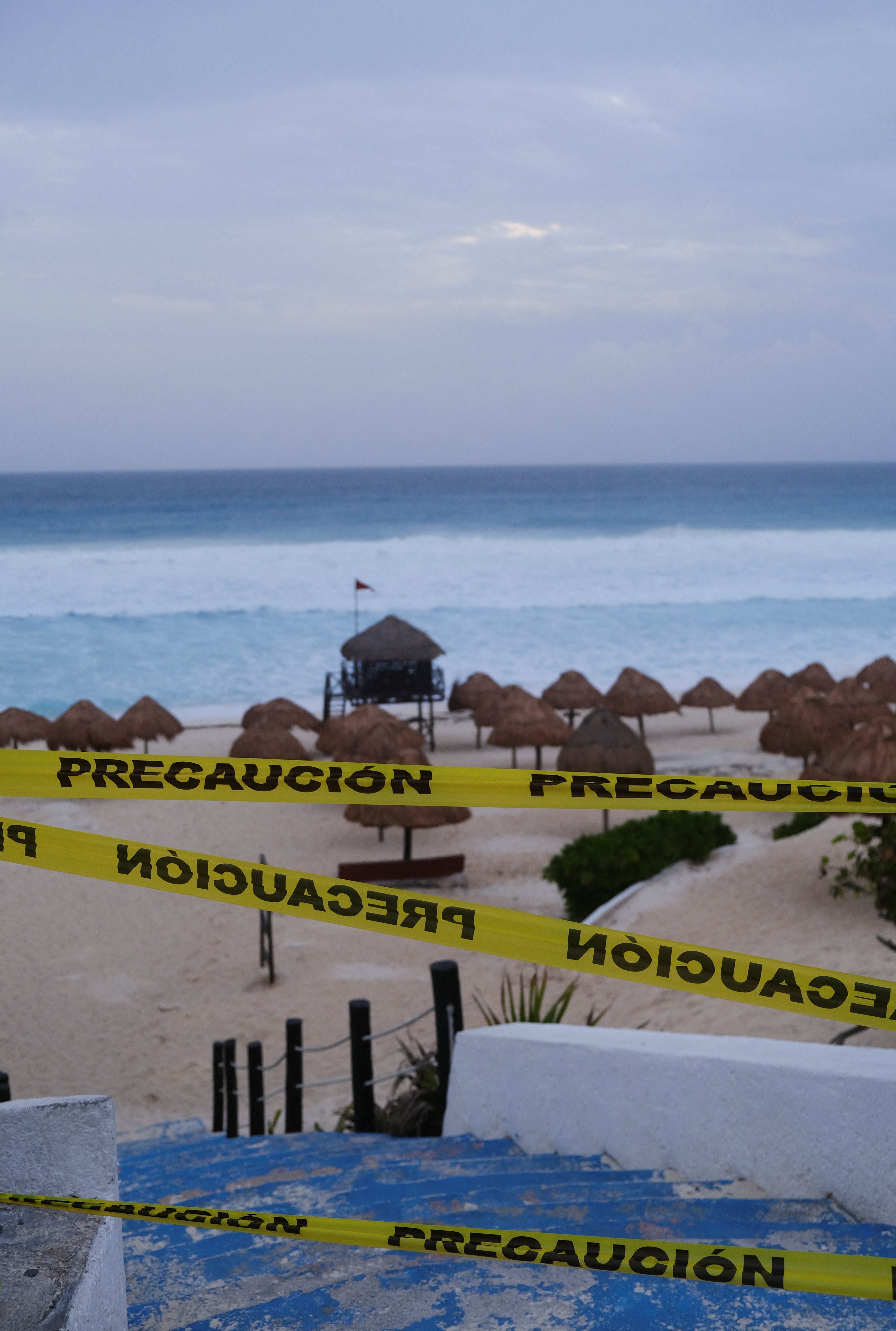 A view shows a closed beach ahead of the arrival of Hurricane Beryl, in Cancun, Mexico July 4, 2024
