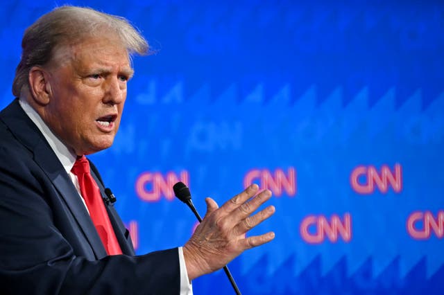 <p>Donald Trump debates Joe Biden in Atlanta on June 27. He called for a ‘no holds barred’ follow-up in a Fourth of July message. </p>