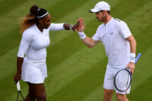 <p>Serena Williams, left, and Andy Murray played mixed doubles at Wimbledon in 2019 (Victoria Jones/PA)</p>