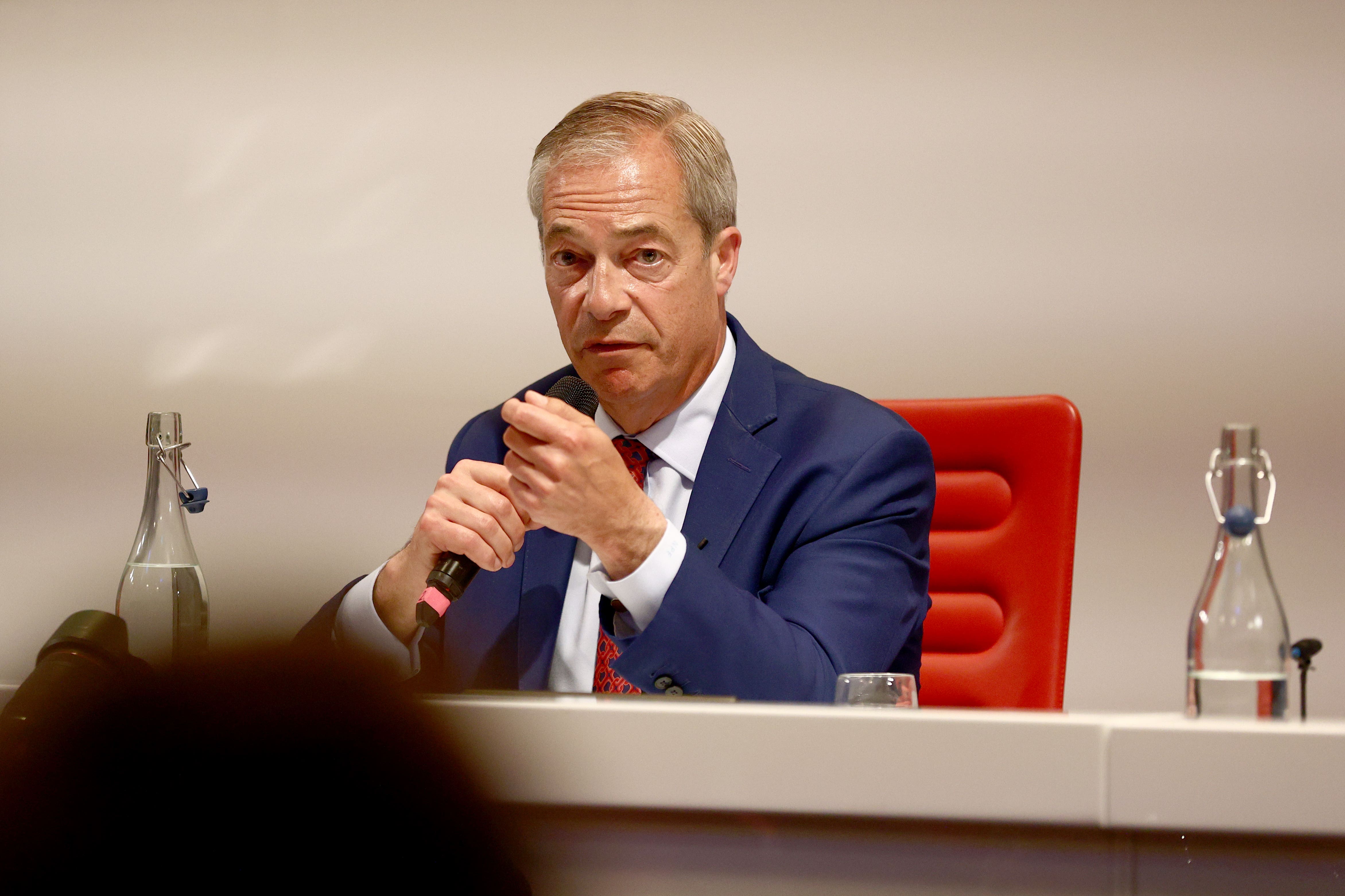 Reform UK leader and MP for Clacton, Nigel Farage, speaks during a press conference in Westminster, central London (Tejas Sandhu/PA)