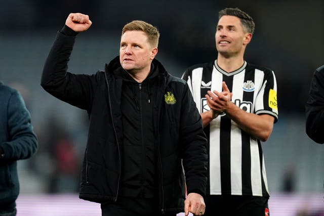 Fabian Schar, right, does not want Eddie Howe to leave Newcastle for England (Nick Potts/PA)