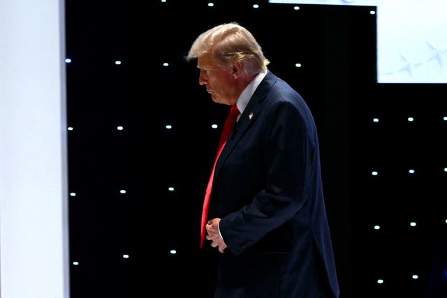 <p>Donald Trump leaves a debate stage against Joe Biden on June 27. He is now distancing himself from a plan under attack by Democrats. </p>