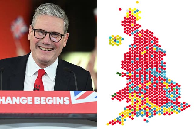 <p>Keir Starmer is all smiles with Labour’s number of seats won, even though the party won fewer votes than at the last election </p>