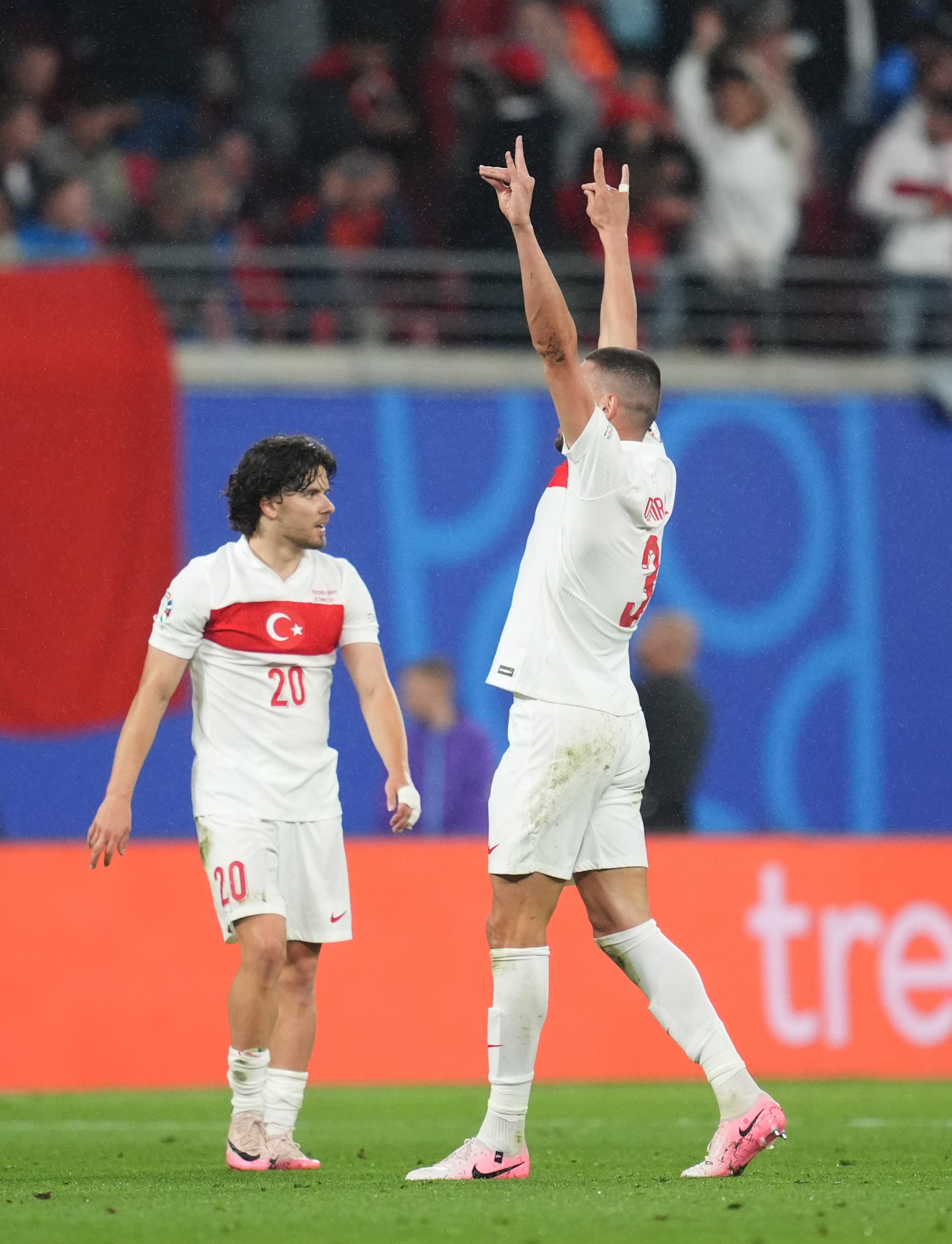 Turkey’s Merih Demiral has been banned for his ‘wolf’ salute after his second goal against Austria (Adam Davy/PA)