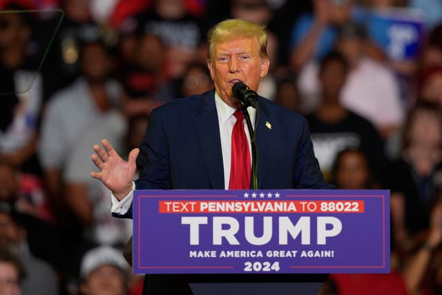 <p>Donald Trump addresses a rally crowd in Philadelphia, Pennsylvania, on June 22 2024 </p>