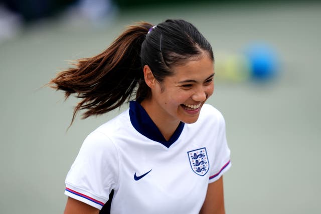 Emma Raducanu wears an England shirt in training (John Walton/PA)