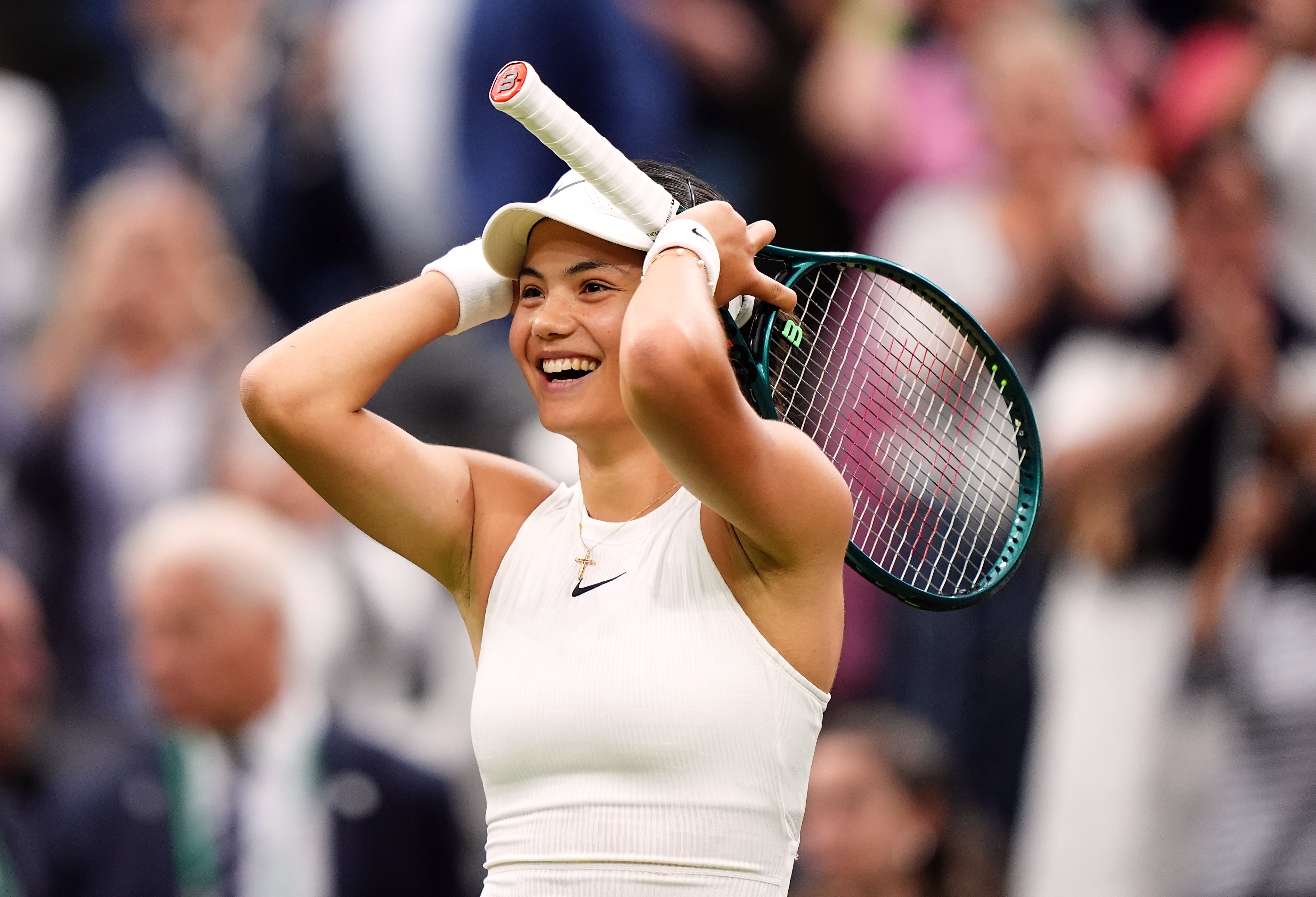 Raducanu celebrates beating world number nine Maria Sakkari