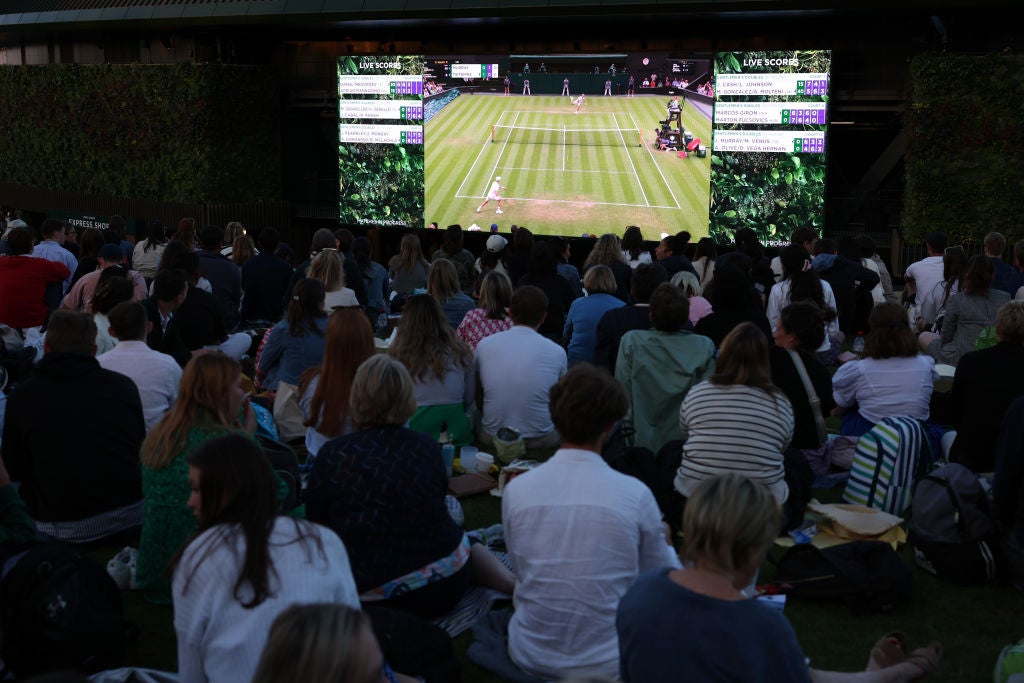 Fans on The Hill watch tennis on the big screen at Wimbledon