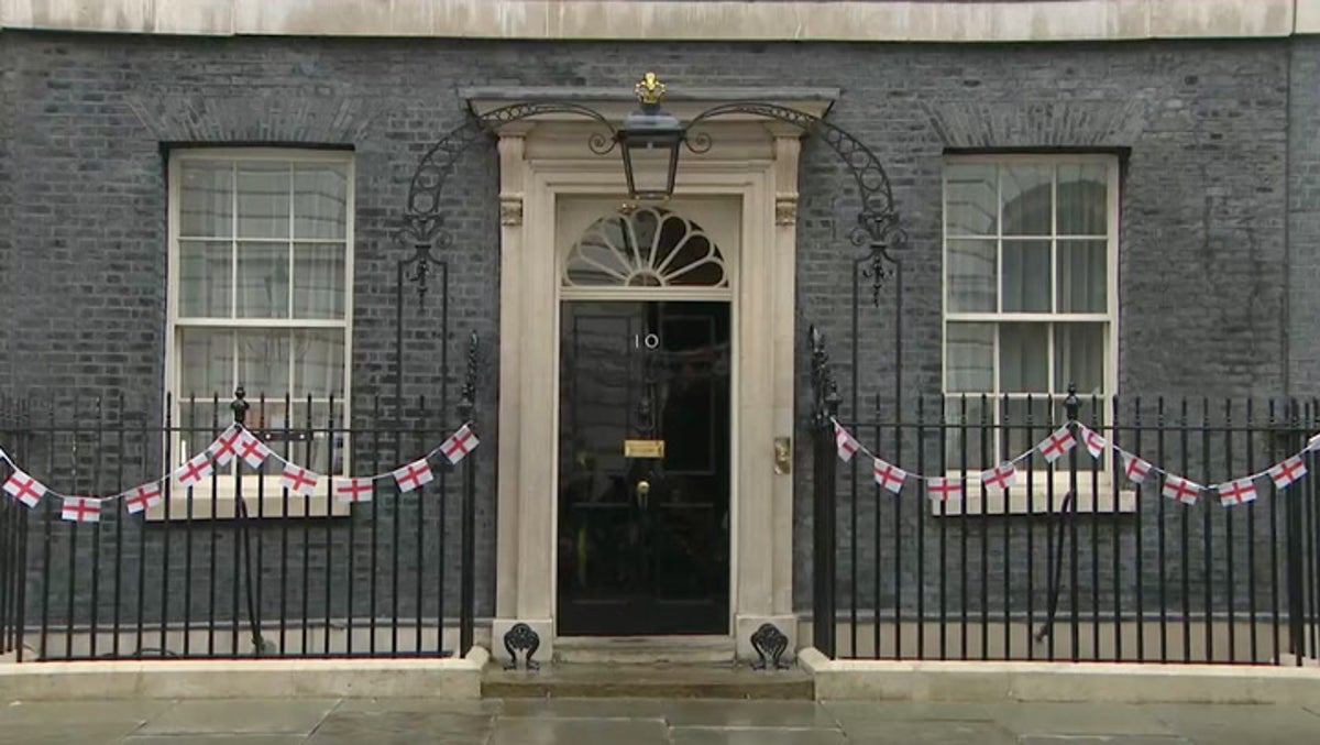 St George’s flags hung outside No 10 ahead of England’s semi-final Euros clash