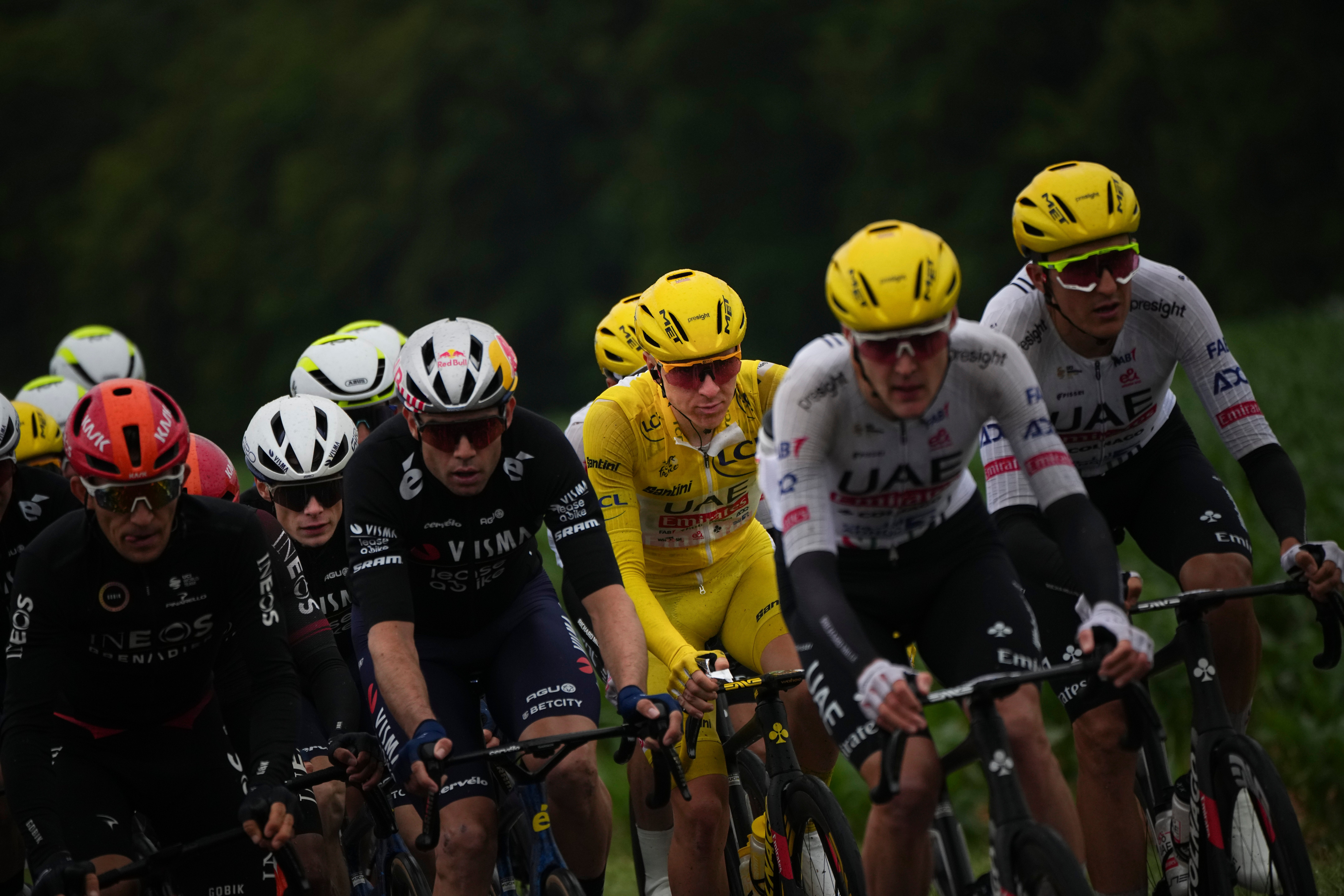 Tadej Pogacar retained his advantage of yellow before Sunday’s gravel stage around Troyes (Daniel Cole/AP)