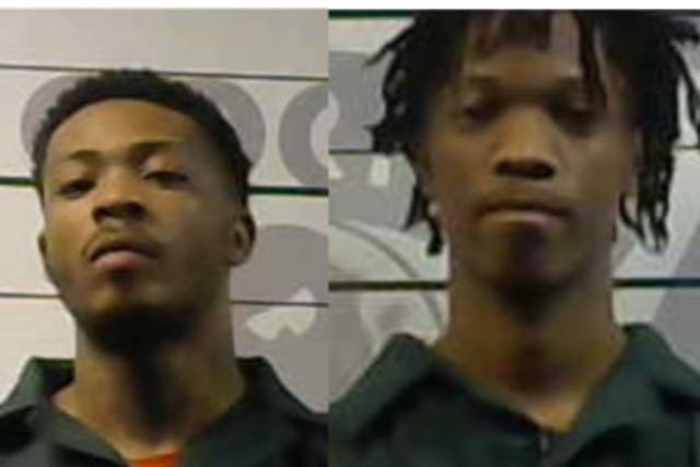 <p>Tyrekennel Collins, 24, left, and Dezarrious Johnson, 18, right, broke out of a jail in Claiborne County, Mississippi on June 6. Both escapees were being held on murder charges from separate counties</p>