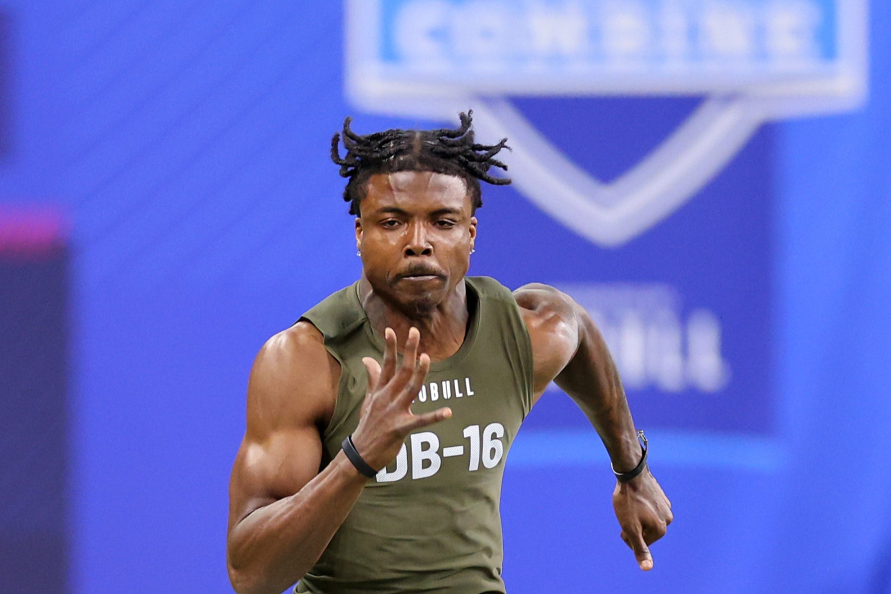 Khyree Jackson during the NFL combine in March