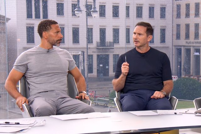 <p>Rio Ferdinand and Frank Lampard discuss England’s performance at half-time</p>