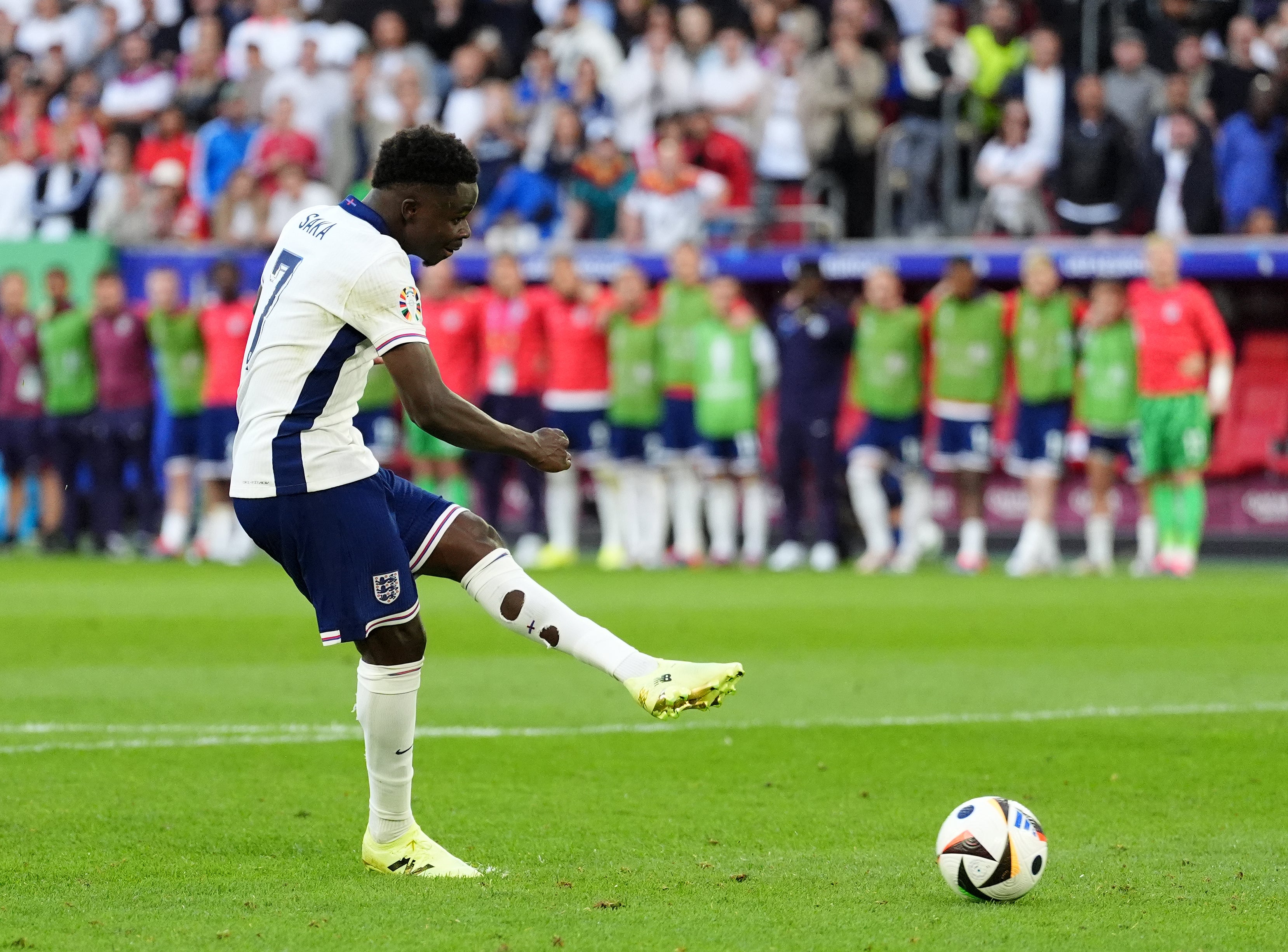 Bukayo Saka stepped up and scored for England after missing his spot-kick in the Euro 2020 final (Adam Davy/PA)