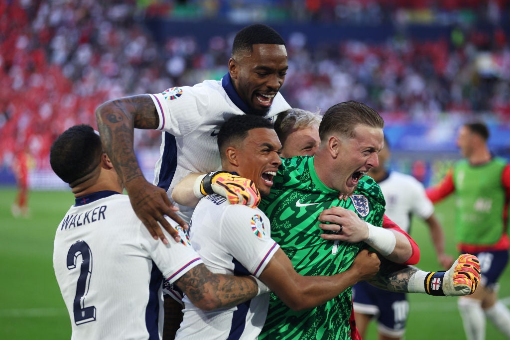 England celebrate after winning the shootout in Dusseldorf on Saturday
